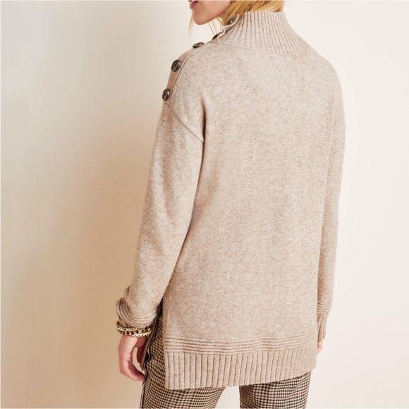 Anthropologie Margarita Tunic Sweater Taupe Mock Neck Knit Pullover Size Medium - Picture 3 of 11